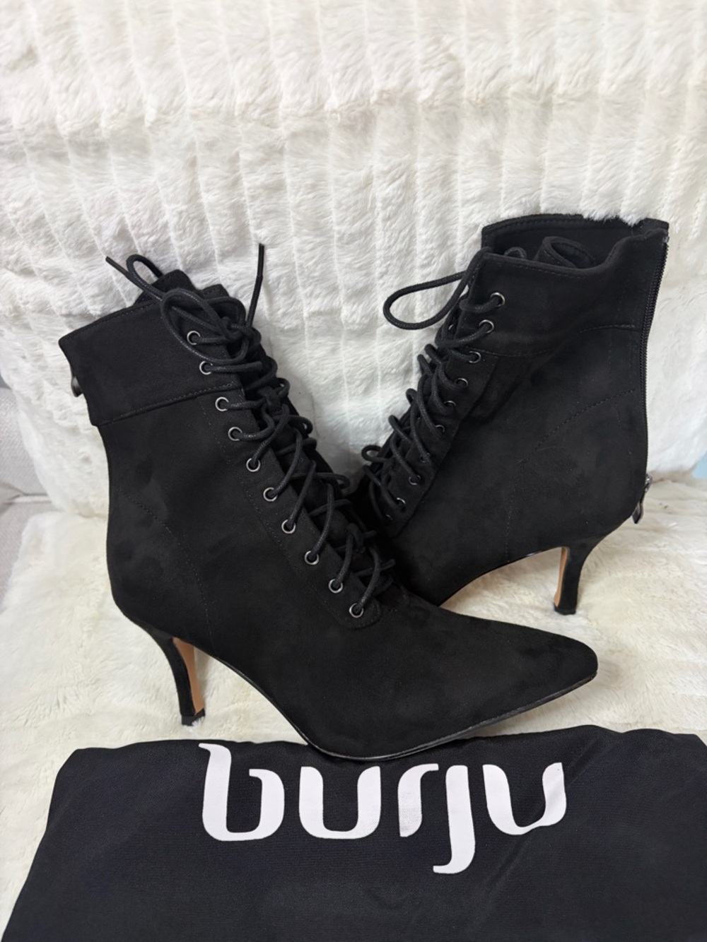 Burju Black Lace-Up Pointed Toe Ankle Street Sole Dance Boots - Size 9.5